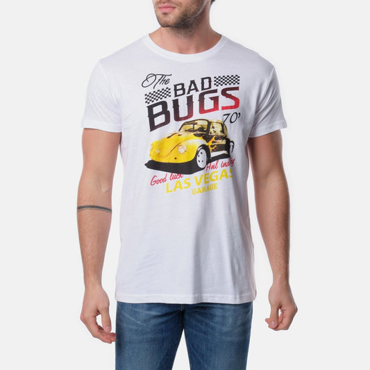 T-shirt Uomo Bianca con Stampa Vintage Auto