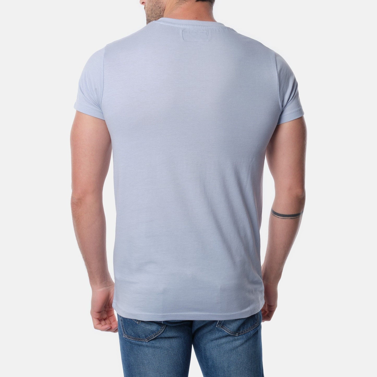 T-shirt uomo azzurra in cotone con stampa auto vintage
