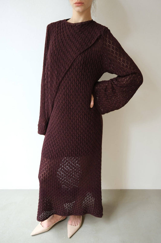 Abito lungo crochet bordeaux in misto cotone