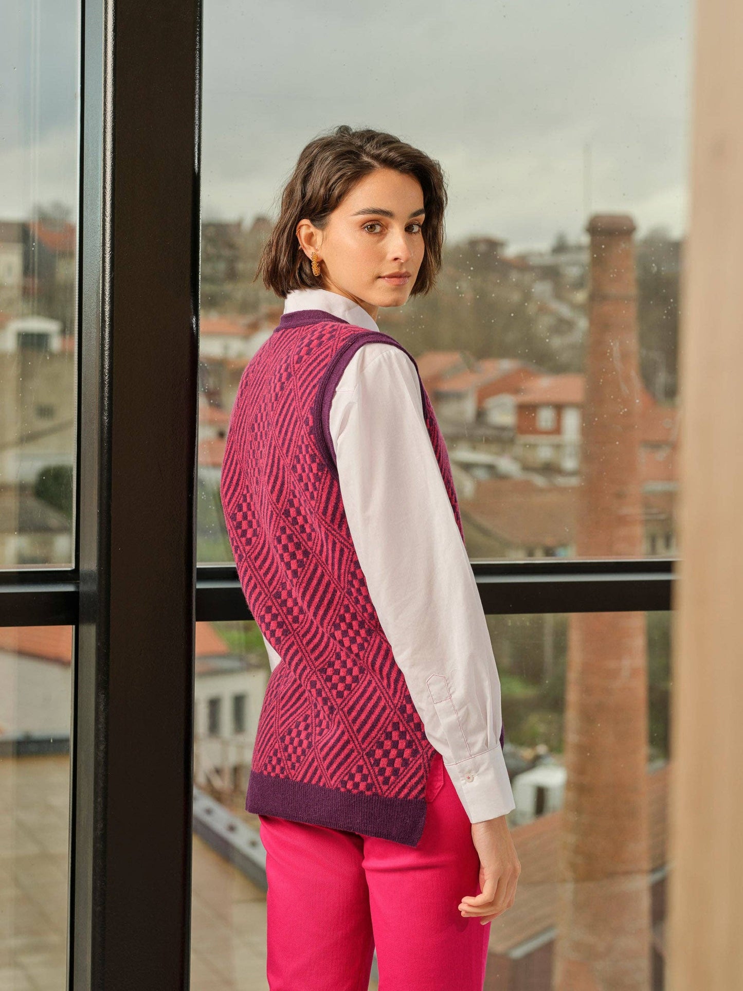 Gilet in lana jacquard con motivo geometrico