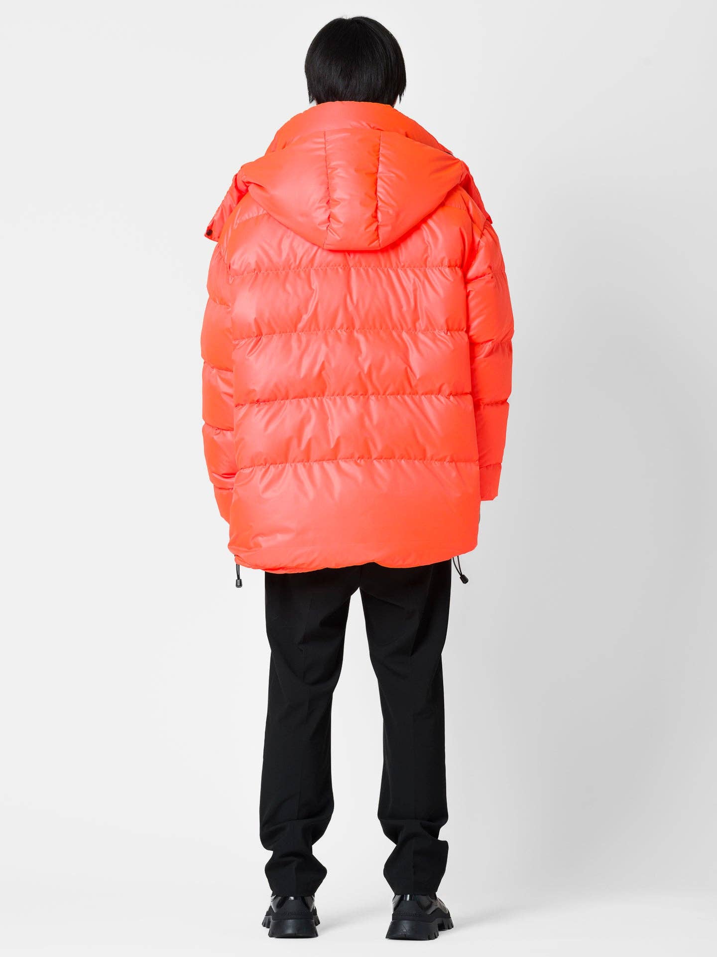 Parka Oversize Arancio Fluo con Cappuccio Rimovibile