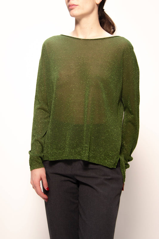 Pullover glitter con scollo a barca