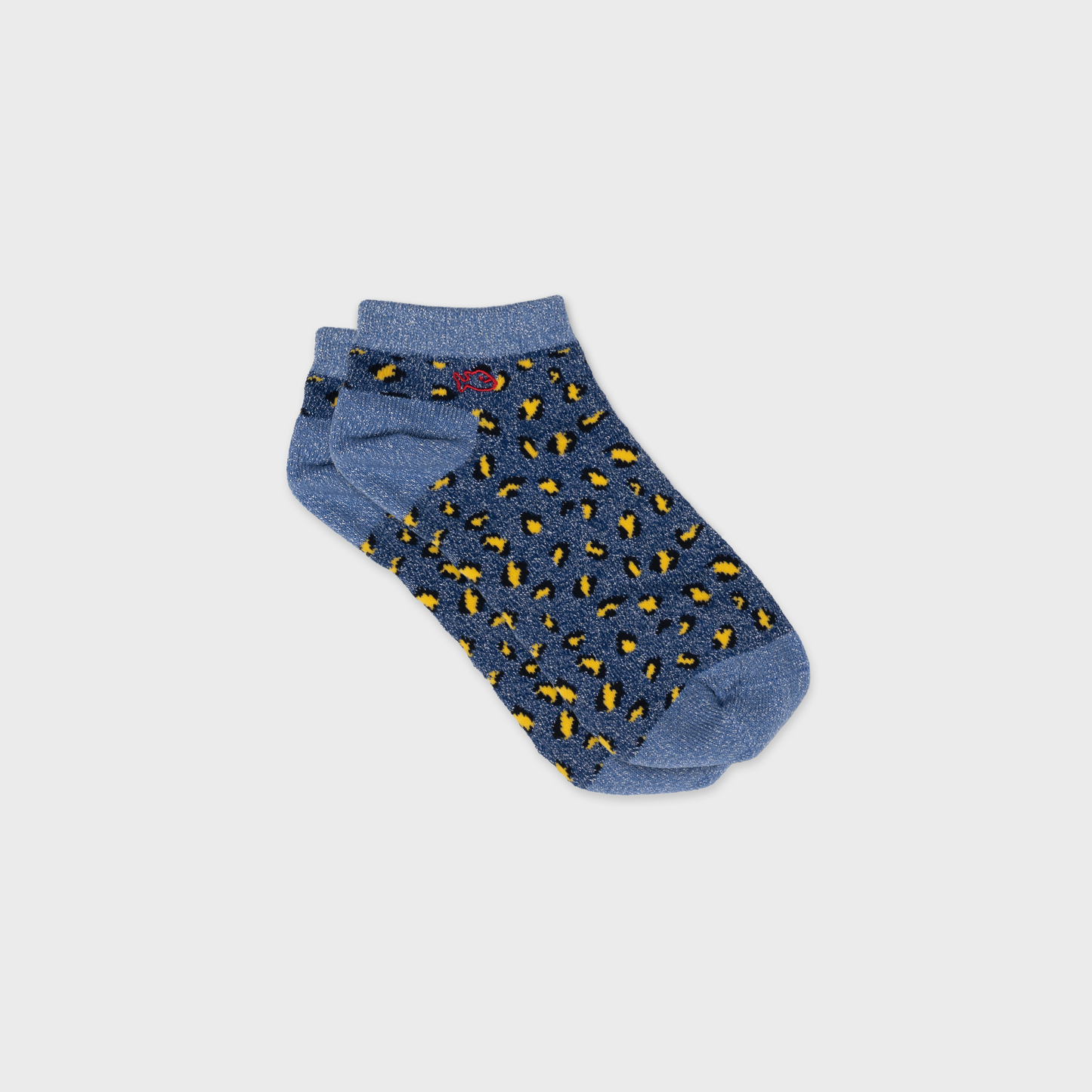 Calzini bassi glitterati leopardati in cotone pettinato blu navy