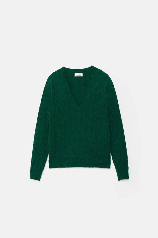 Maglione in Lana a Trecce con Scollo a V