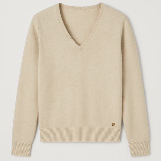 Maglione a Scollo a V in Lana e Cashmere