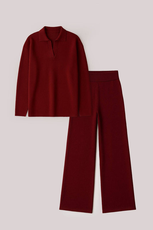 Set tunica e pantaloni in maglia con colletto a coste