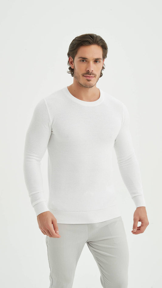 Maglia in cotone piqué a girocollo bianca