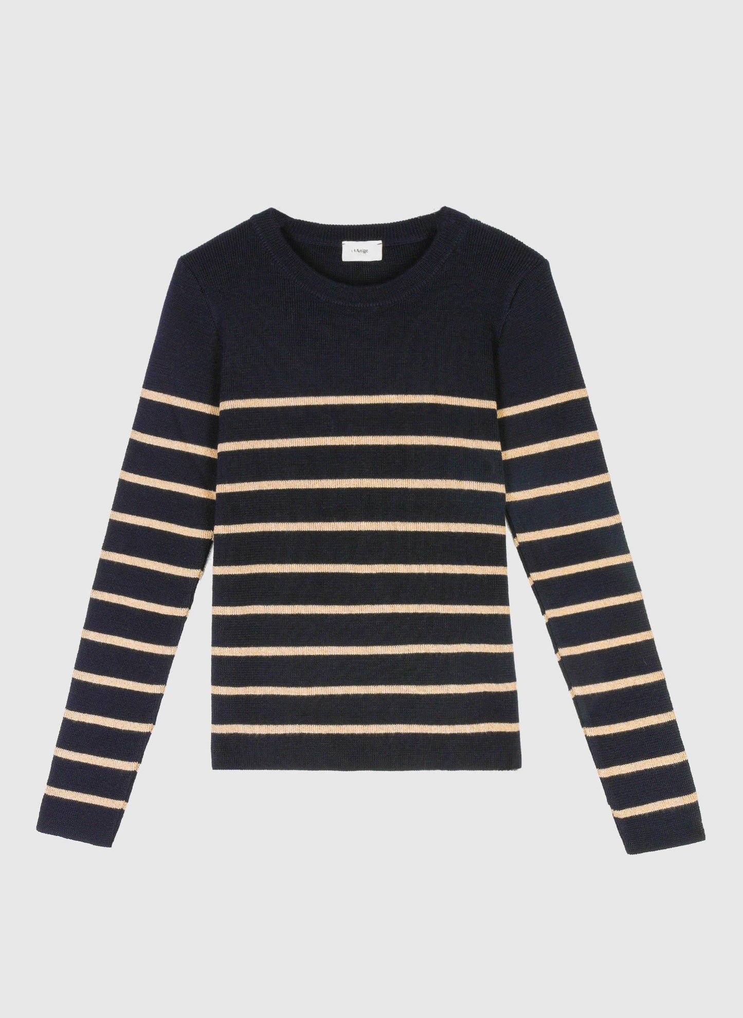 Maglione girocollo a righe metallizzate blu navy