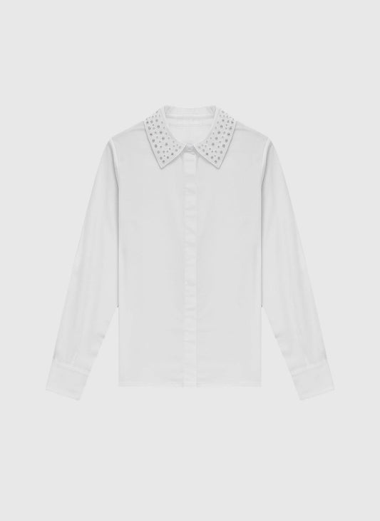 Camicia bianca con colletto ricamato di perline