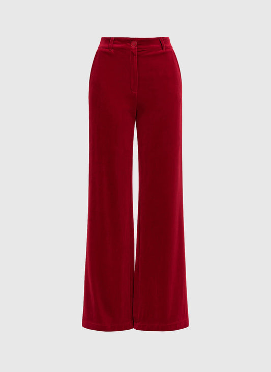 Pantaloni a Zampa in Velluto Rosso