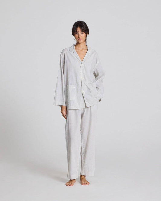 Camicia Nora in cotone biologico a righe blu denim