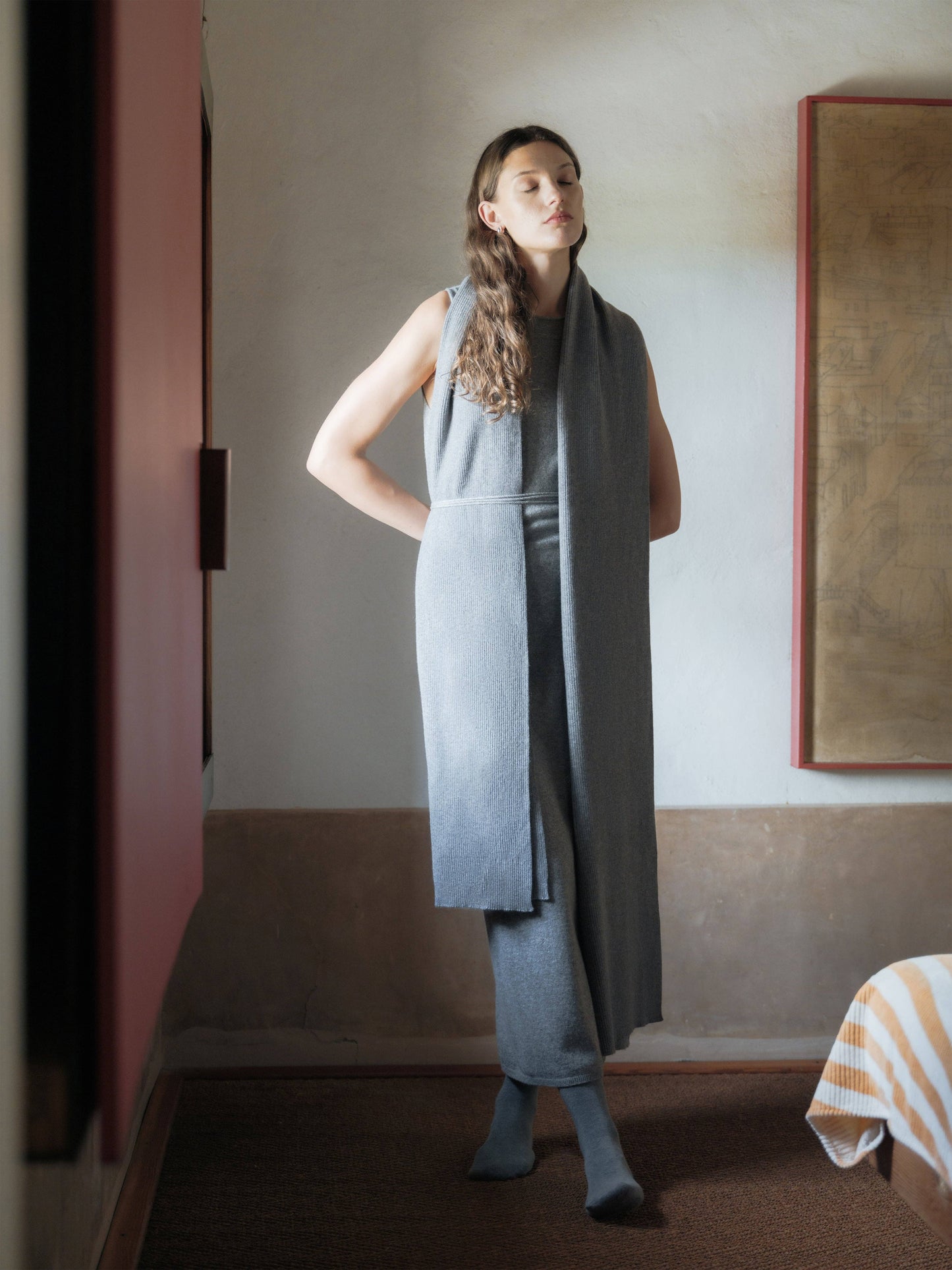 Maxi Sciarpa a Coste in Puro Cashmere