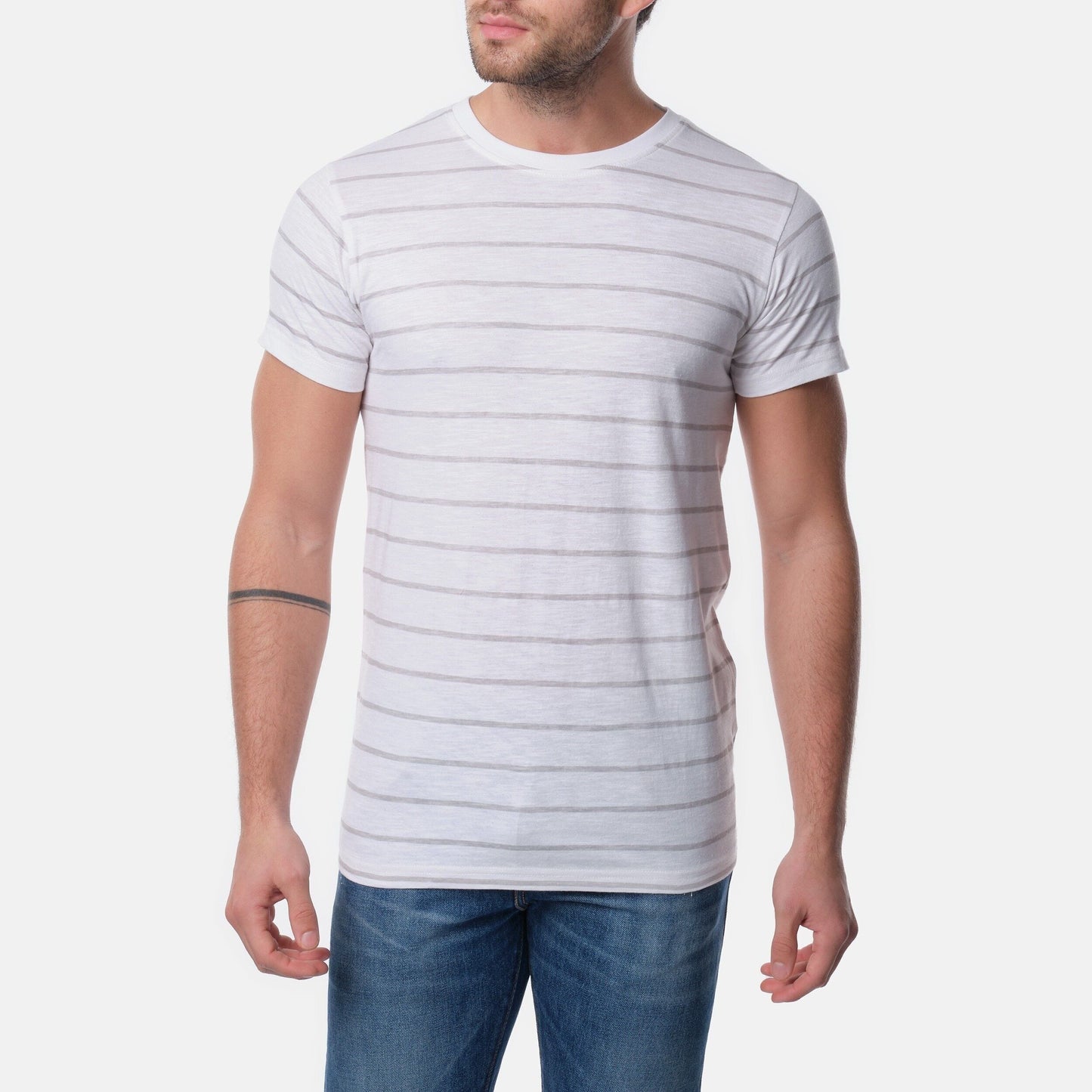 T-shirt uomo a righe in cotone (Navy & Grey)