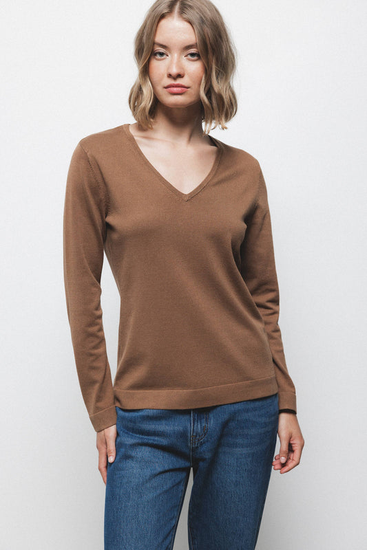 Maglione in maglia rasata con scollo a V