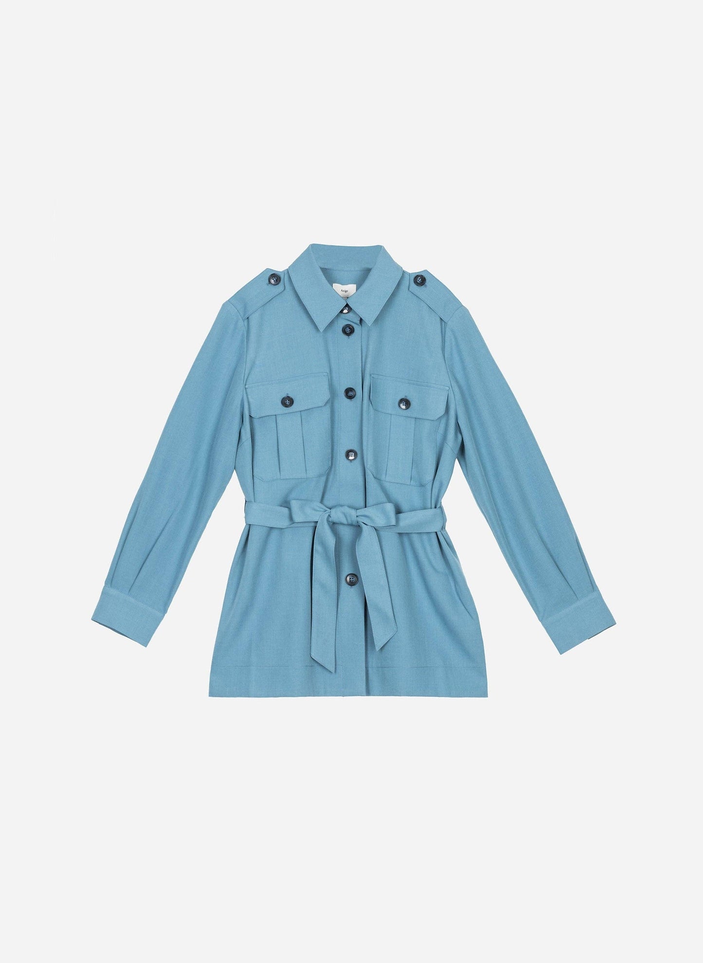 Giacca camicia blu cielo con cintura