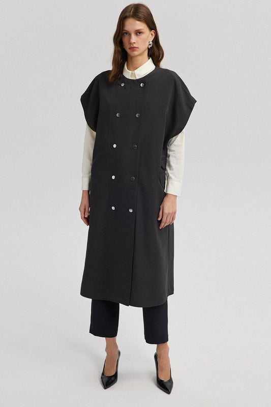 Gilet lungo nero con tasche