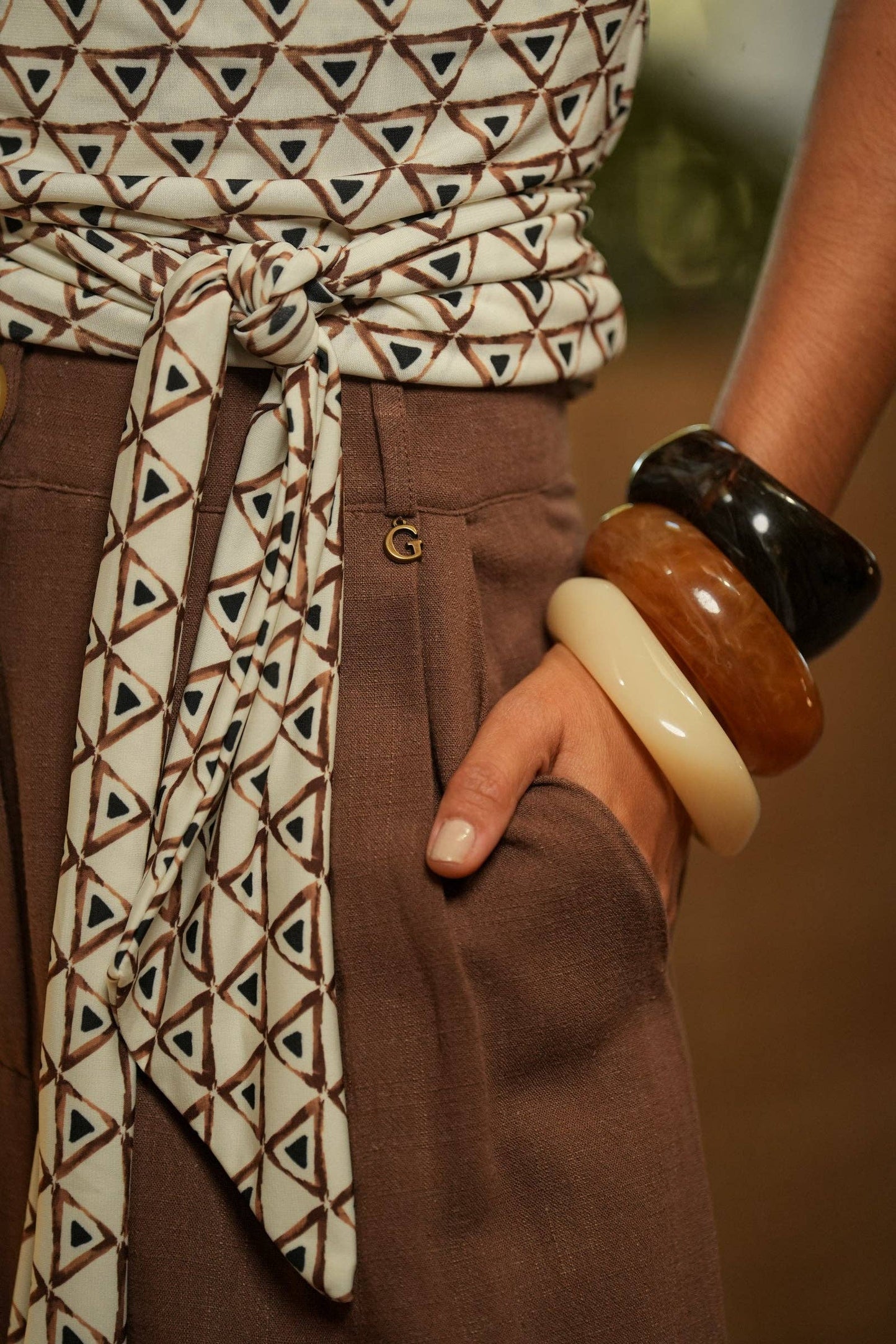 Pantaloni palazzo in misto lino da donna