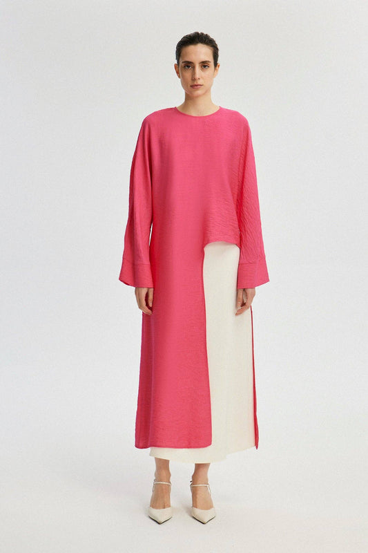 Tunica lunga con spacco frontale fucsia