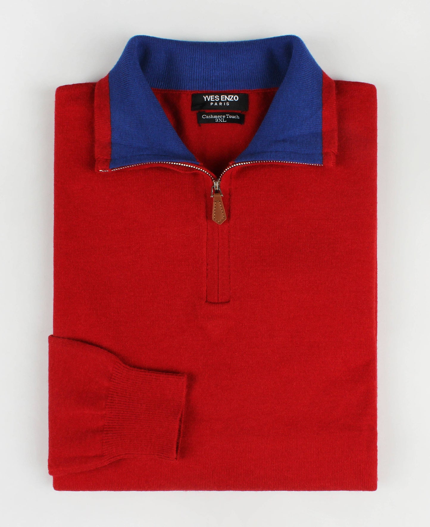 Maglione rosso con zip e colletto a contrasto effetto cashmere