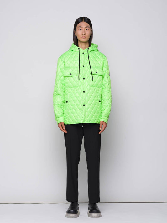 Giacca trapuntata a rombi verde fluo con cappuccio