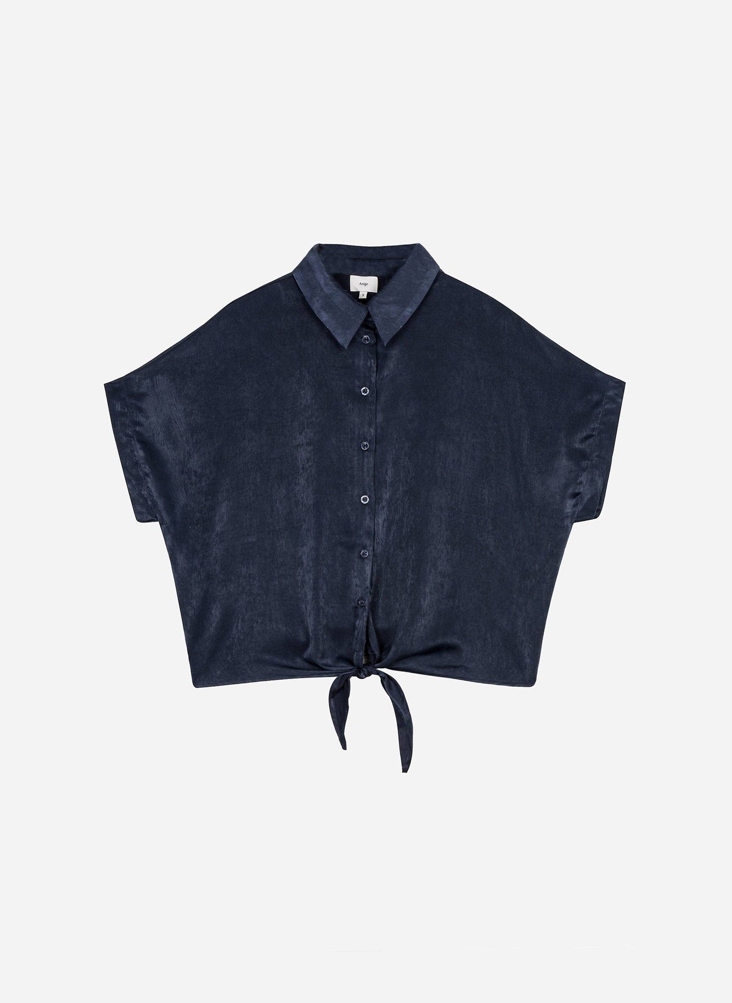 Camicia Kaory blu navy effetto seta con nodo in vita
