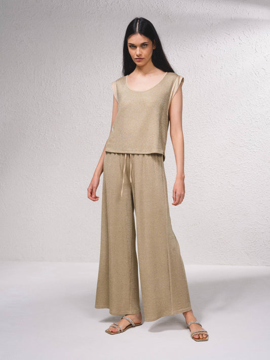 Pantaloni palazzo in lurex con coulisse