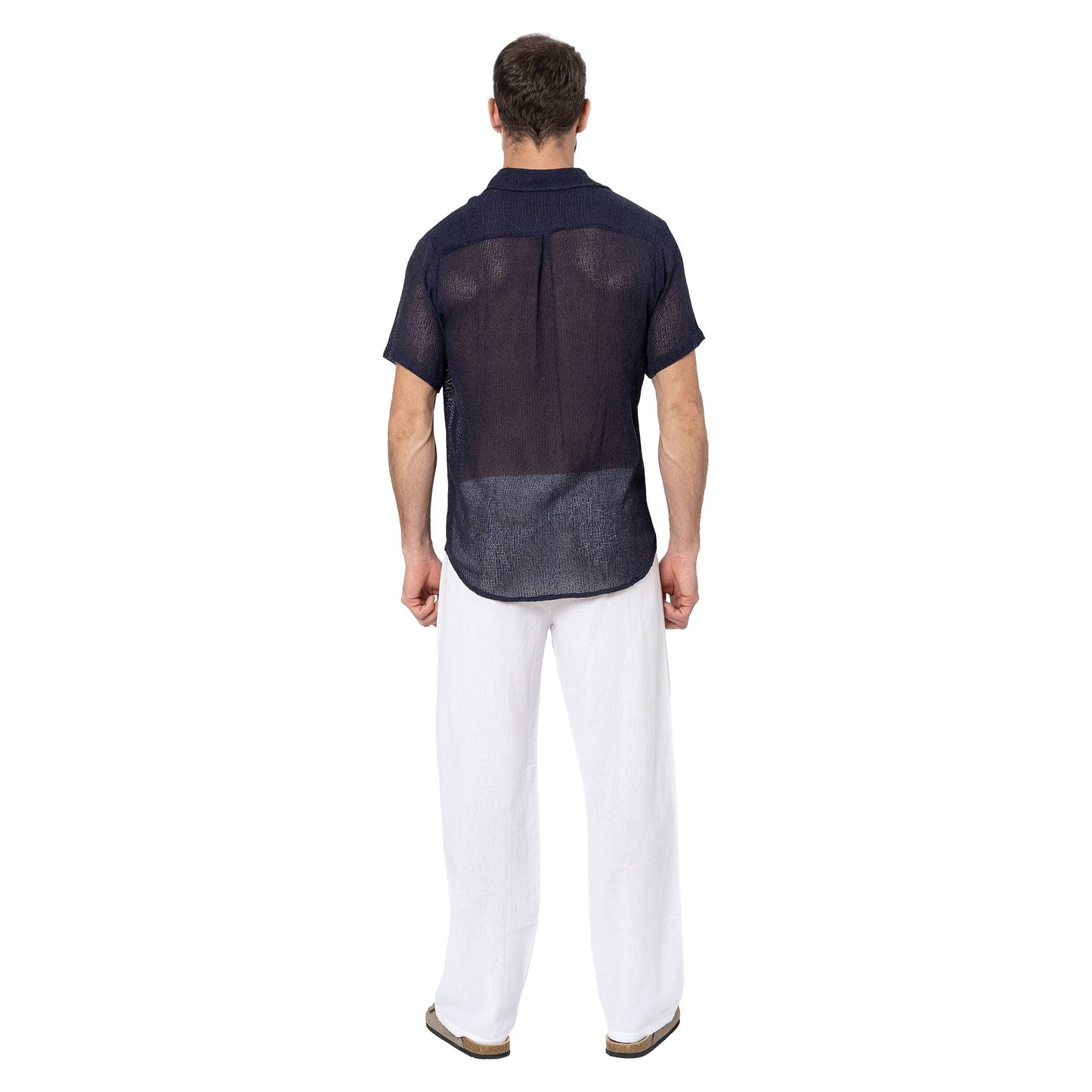 Camicia estiva uomo in cotone a maniche corte blu navy