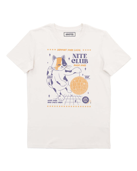 T-shirt unisex in cotone biologico con stampa gatto "Nite Club"