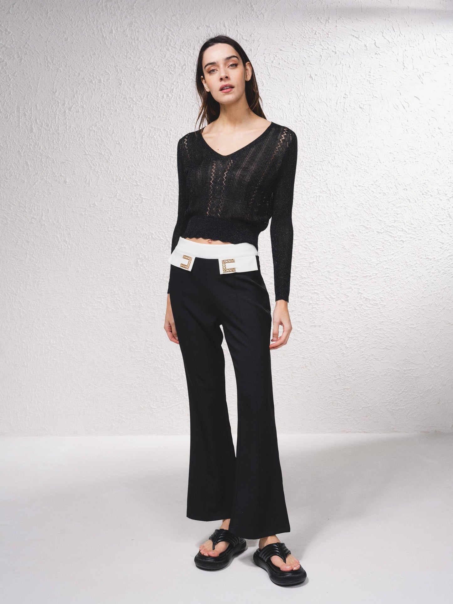 Maglione corto all’uncinetto con lurex