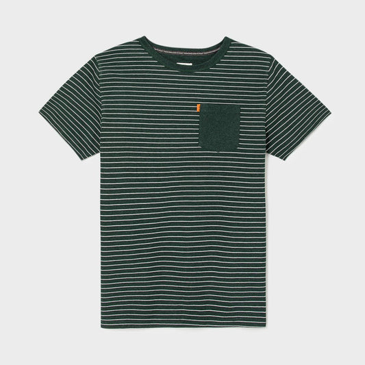 T-shirt pesante in cotone organico a righe verde e bianco