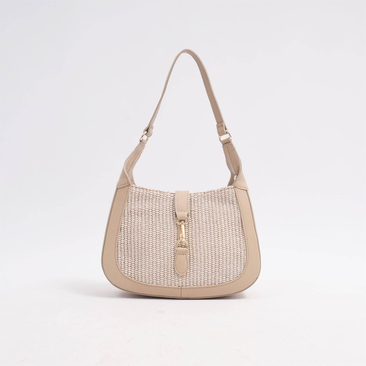 Borsa a spalla in rafia e pelle bimatériale