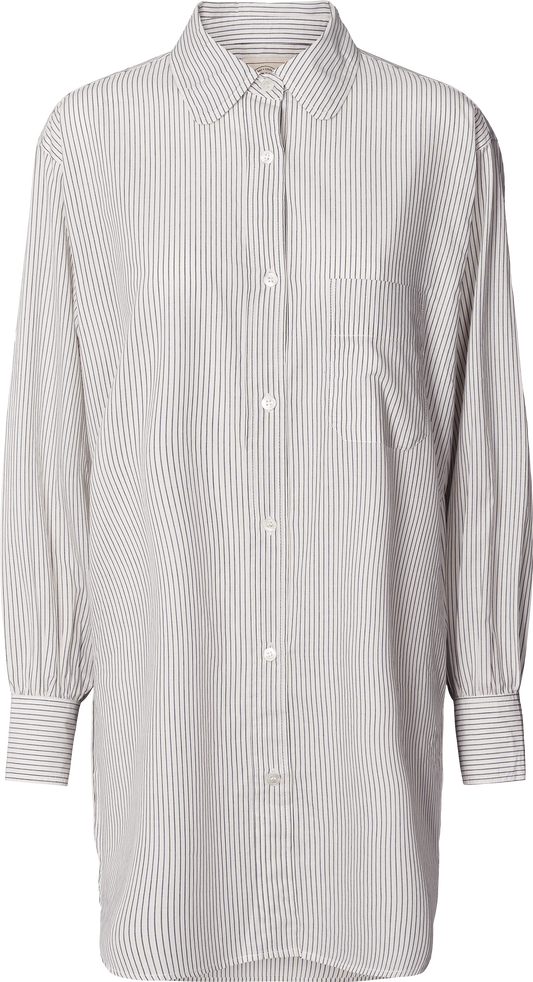 Camicia lunga Rosa a righe blu in popeline di cotone biologico