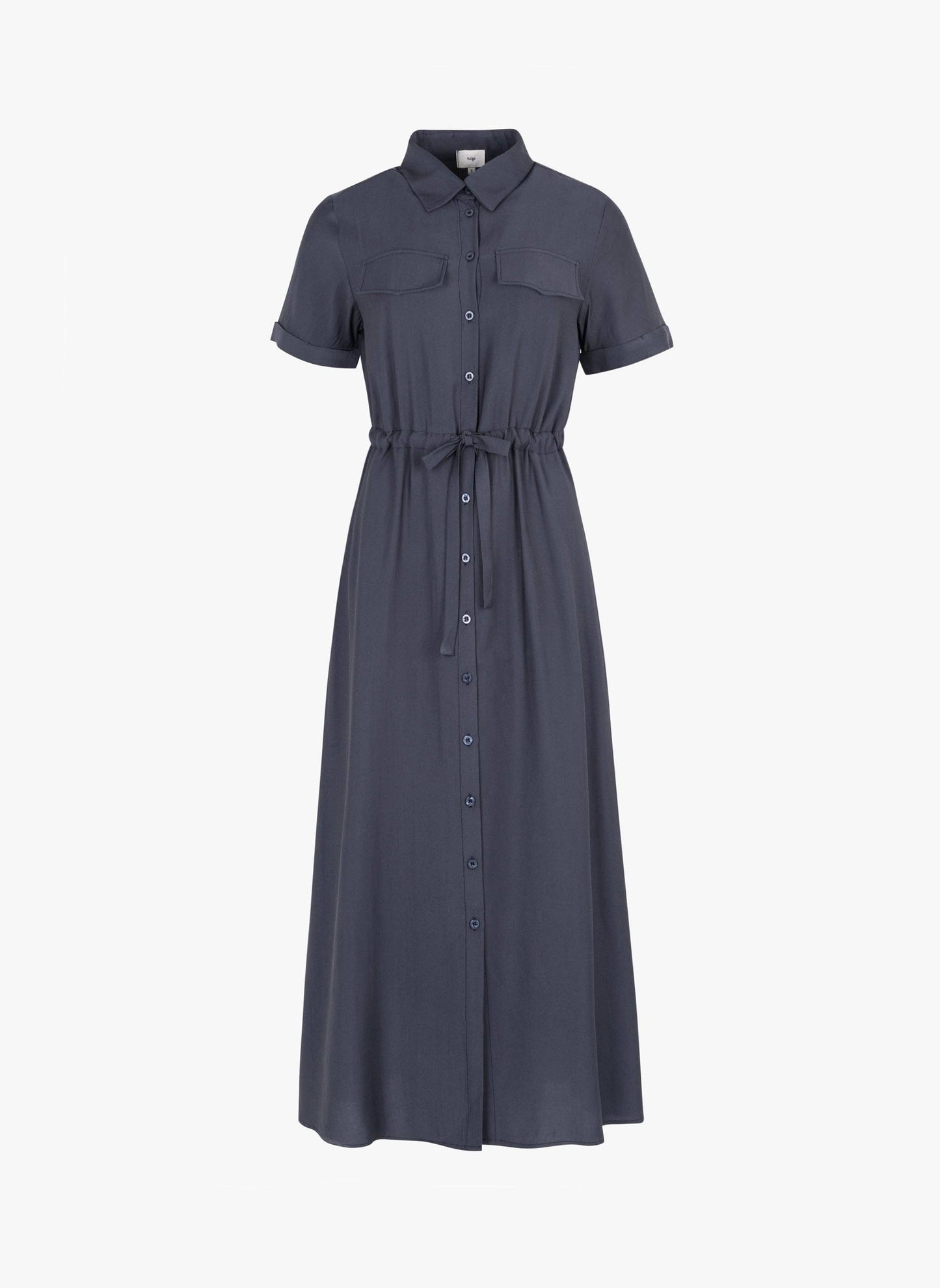 Abito lungo camicia blu navy con cintura