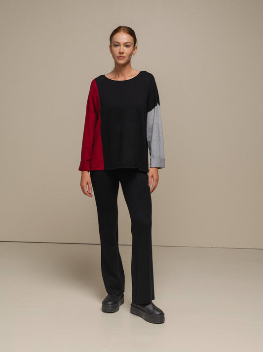 Maglia donna color block con bottoni ai polsi