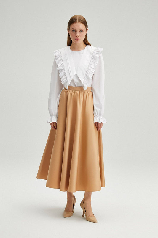 Gonna midi plissettata in raso beige