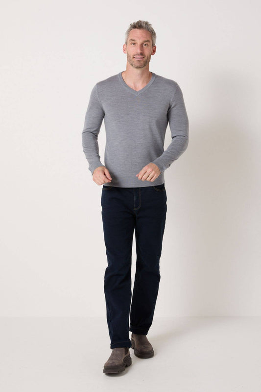 Maglione in lana merino con scollo a V grigio mélange