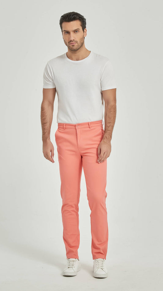 Pantaloni chino elasticizzati corallo