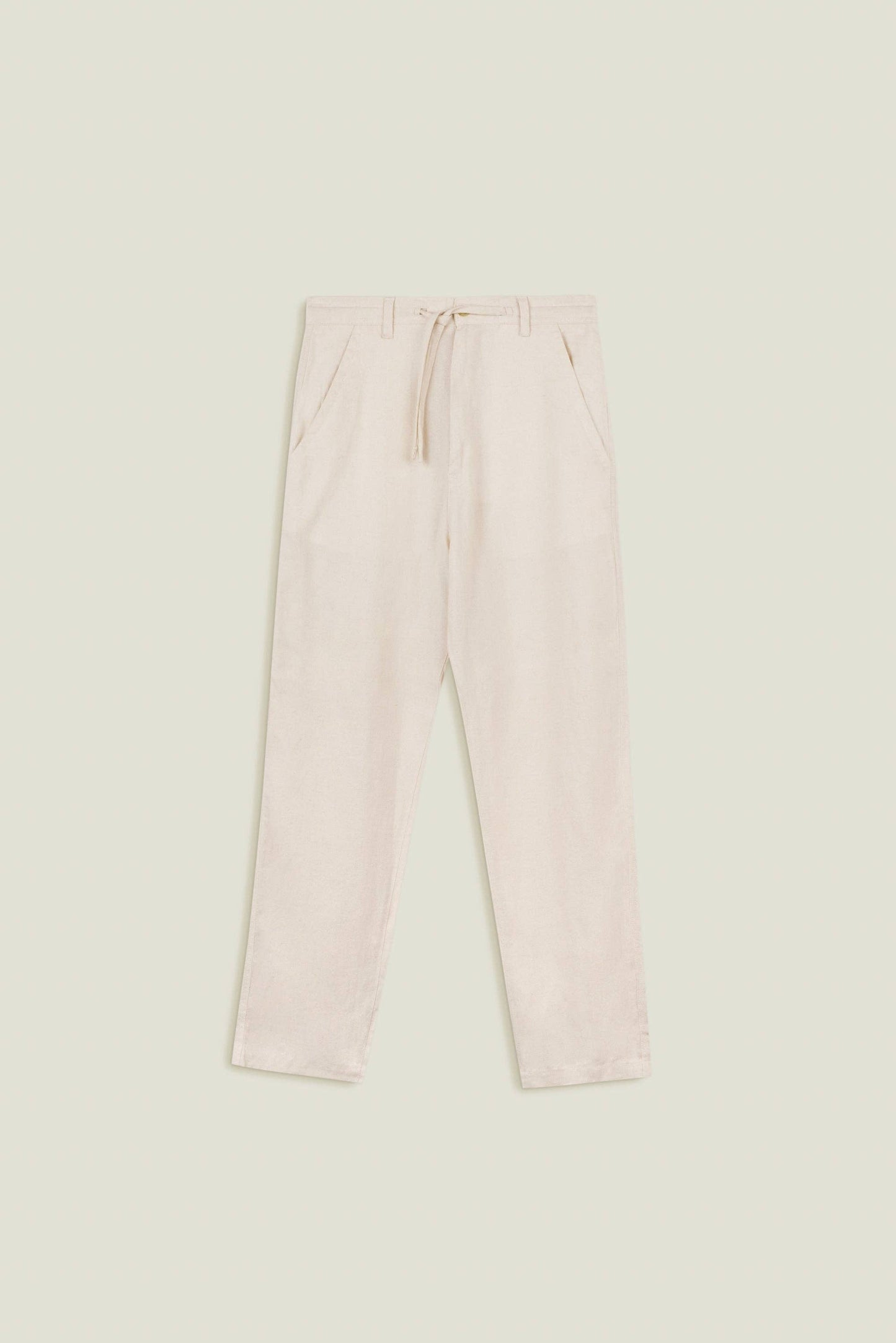 Pantaloni in lino a gamba dritta color crema