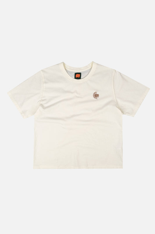 T-shirt donna pigmentata crop in cotone organico con stampa palma