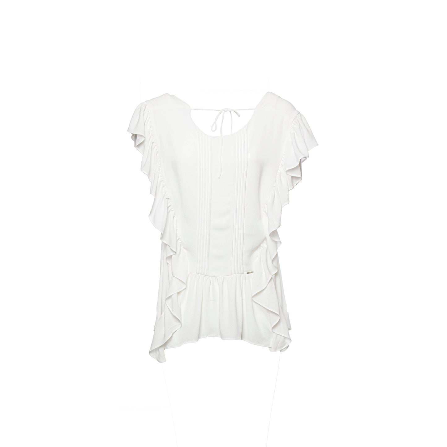 Blusa fluida con volant e schiena a V