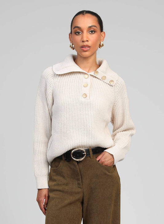 Maglione Venezia écru con collo a camionista