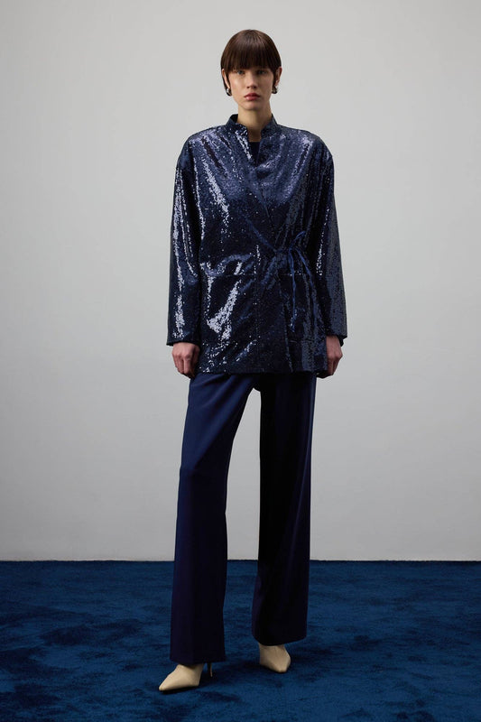 Kimono con paillettes blu navy