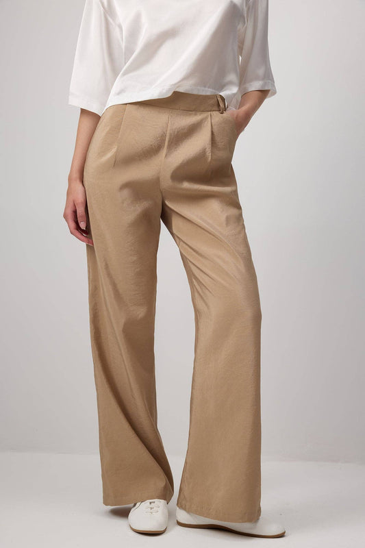 Pantaloni palazzo a vita alta in tessuto fluido