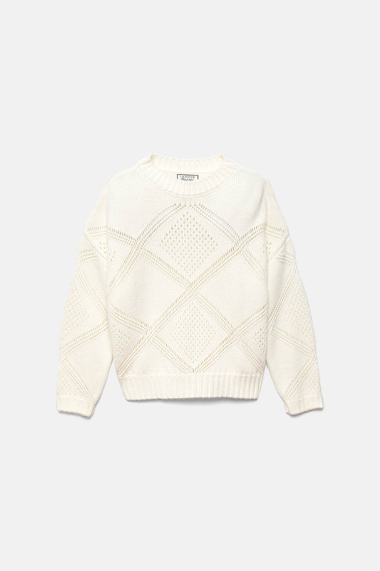 Maglione in Maglia Strutturata Traforata Girocollo