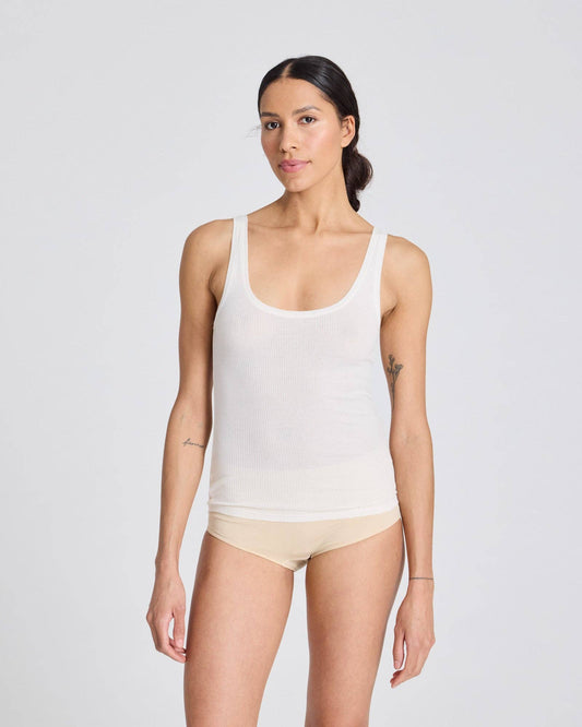 Top canotta Beate a costine in cotone biologico, bianco sporco