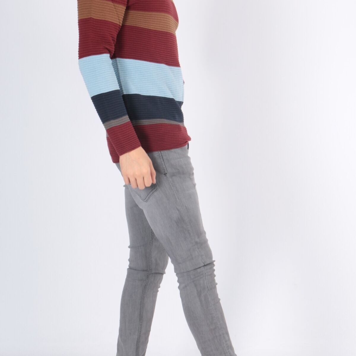 Maglione uomo a righe in cotone bordeaux e marrone