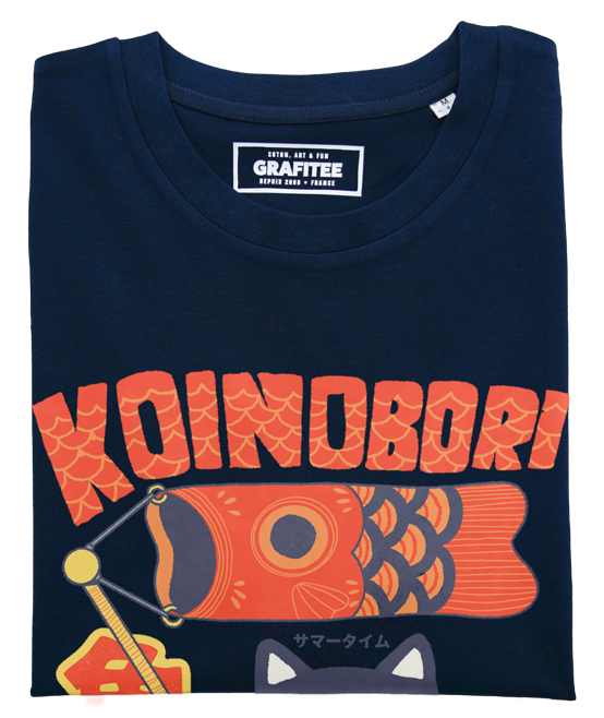 T-shirt unisex Koinobori con stampa gatto e carpa giapponese
