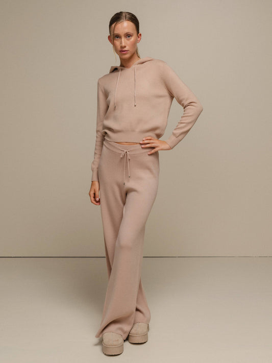 Felpa in maglia con cappuccio da donna