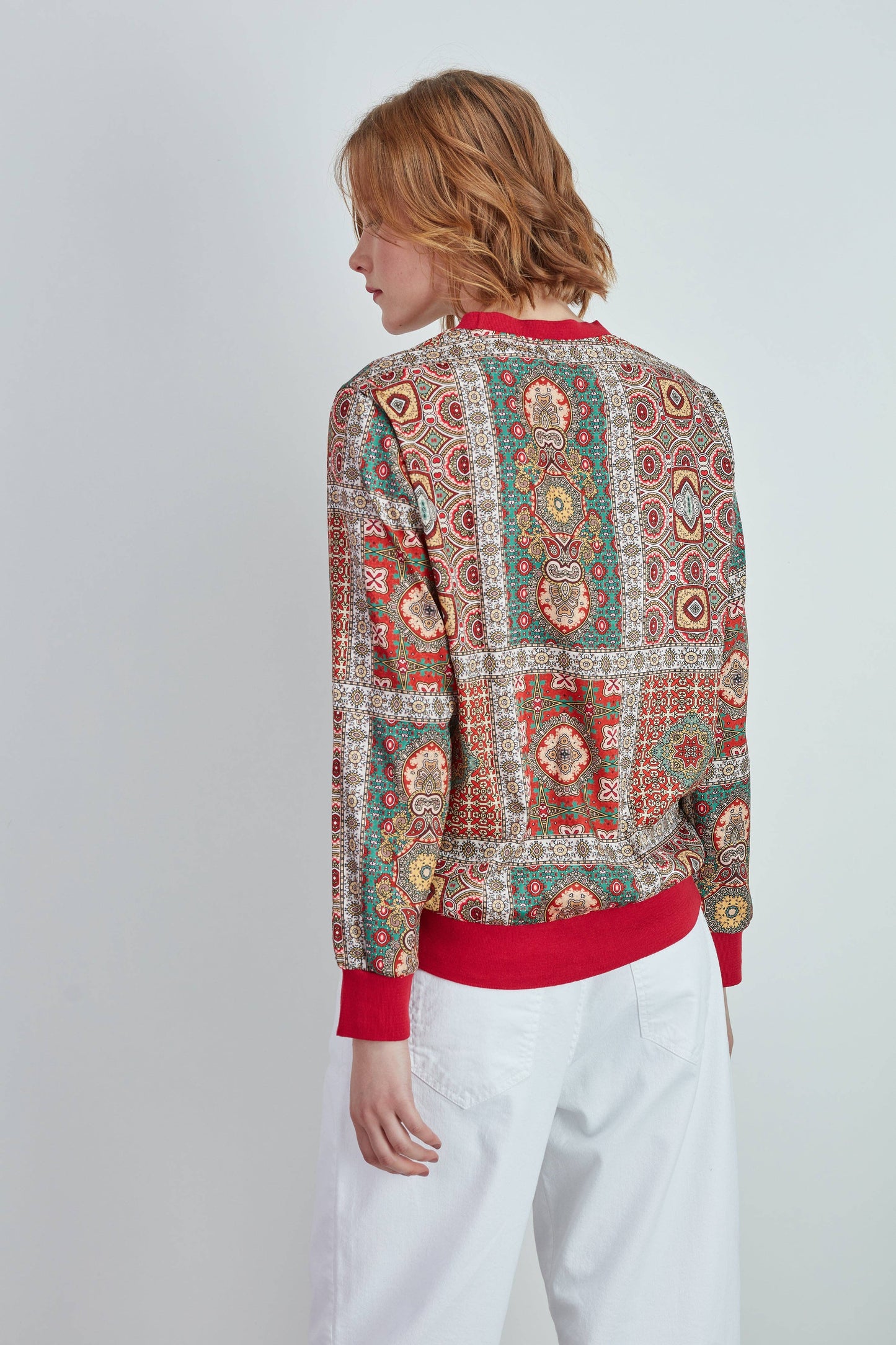 Felpa girocollo stampata patchwork multicolor