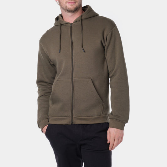 Felpa uomo con cappuccio e zip color kaki